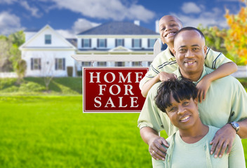 Wall Mural - African American Family In Front of Sale Sign and House