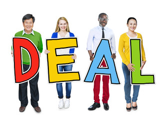 Sticker - Group of People Standing Holding Deal Letter Concept