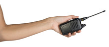 Female Hand Holding Portable Radio Transmitter
