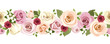 Horizontal seamless background with roses and lisianthus flowers