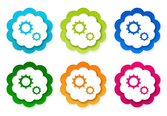 Wall Mural - set of colorful stickers icons with gears symbol