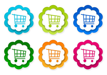 Wall Mural - set of colorful stickers icons with shopping cart symbol