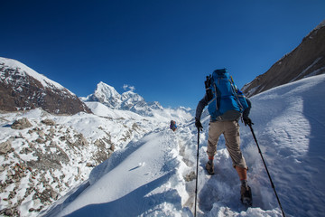 Wall Mural - hiker on the trek in himalayas, khumbu valley, nepal