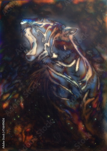 Obraz w ramie A beautiful airbrush painting of a roaring tiger on a abstract c