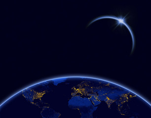 Wall Mural - planet earth and solar eclipse in blue color