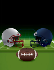 Wall Mural - American Football Helmets, Ball, and Turf FIeld