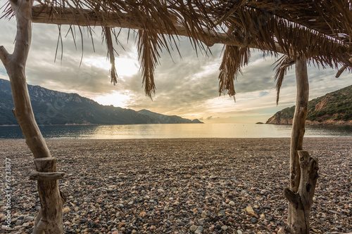 Naklejka - mata magnetyczna na lodówkę View from beach bar at Bussaglia beach in Corsica