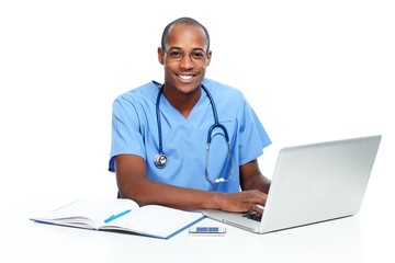 Sticker - Medical doctor working with computer.