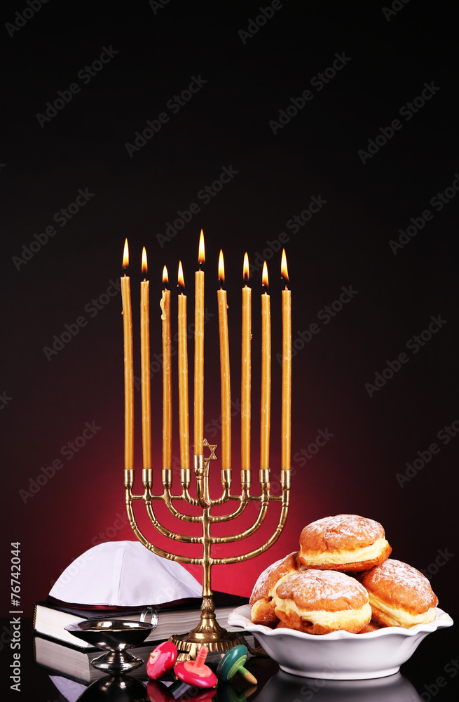 Festive composition for Hanukkah on dark background