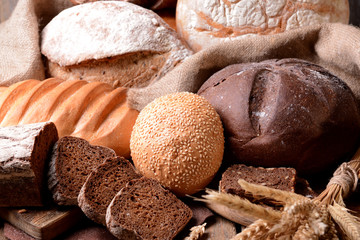 Poster - Different bread on table close-up