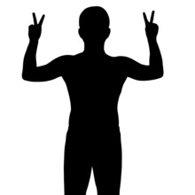 Silhouette Man With Showing His Hands Victory Sign