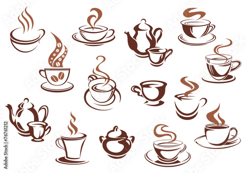 Obraz w ramie Vintage brown coffee cups and pots