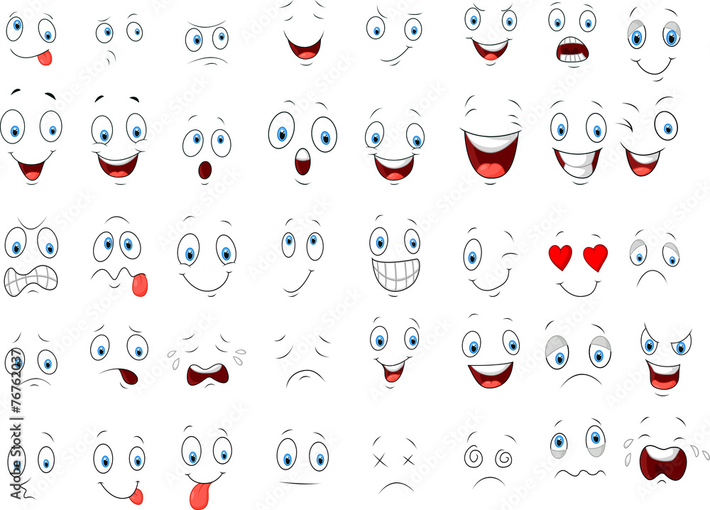 Cartoon of various face expressions - obrazy, fototapety, plakaty 
