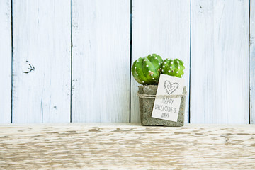 Wall Mural - Happy Valentine's Day. Cactus in pot