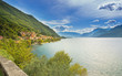 Town of Dorio along the coast of Lake Como on a sunny day