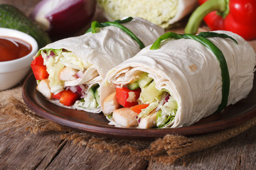 Burrito with chicken and vegetables horizontal