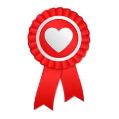 Wall Mural - Red award rosette with ribbon and heart