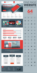 Wall Mural - one page website vector template in flat style with icon set