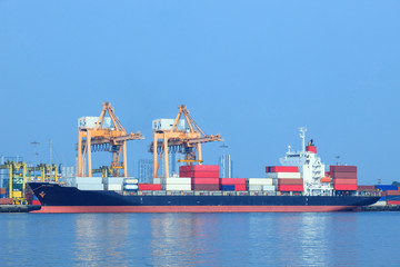 Wall Mural - commercial ship and container on port use for import ,export and