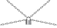 Metal Chain And Padlock, Isolated On White