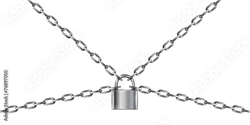 Metal chain and padlock, isolated on white Poster Mural XXL