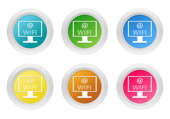 Wall Mural - set of rounded colorful buttons with wifi symbol