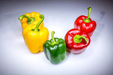 Real beautiful five bell paprikas painted with light