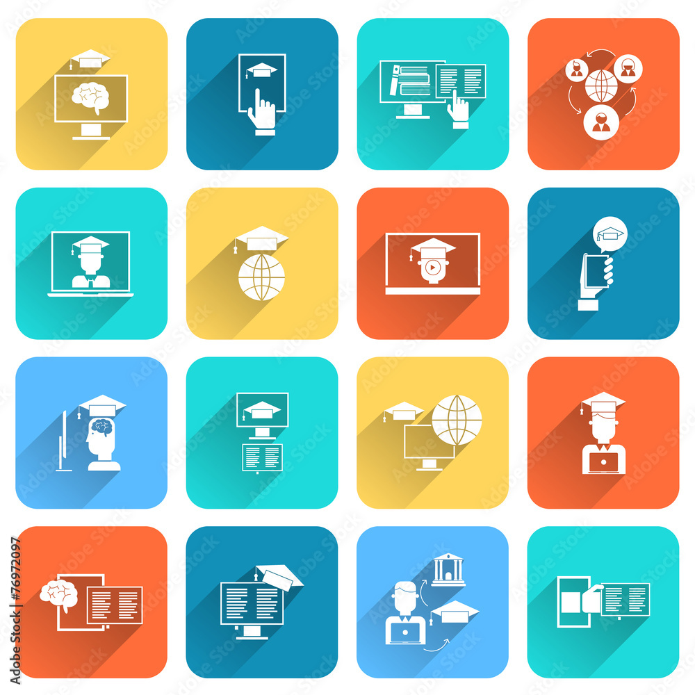 Online Education Icons Flat