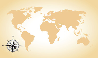 Wall Mural - world map and compass background