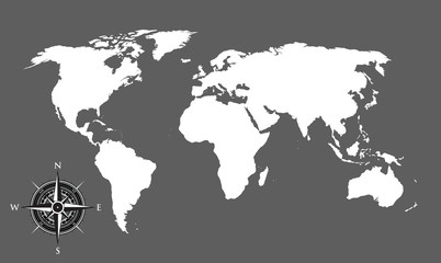 Wall Mural - world map and compass background