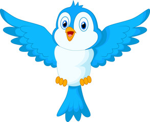 Wall Mural - Cute blue bird cartoon flying