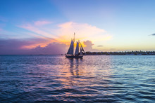 Sunset At Key West With Sailing Boat