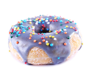 Wall Mural - Delicious donut with icing isolated on white