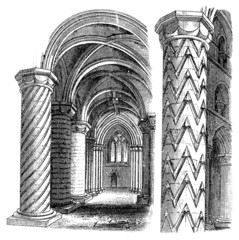 Fototapete - Victorian engraving of Gothic architectural details
