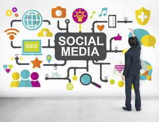 Wall Mural - social media social networking connection global concept