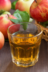 Wall Mural - apple cider or juice in a glass, vertical, selective focus