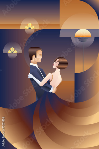 Photographie Dancing couple Art Deco geometric style poster