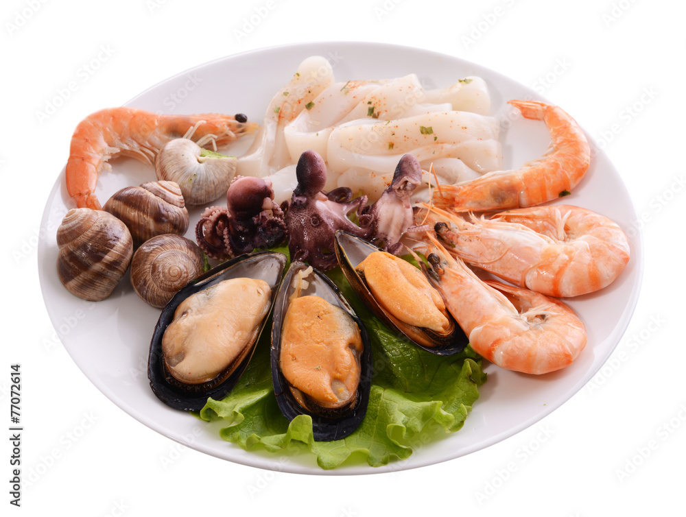 Tasty seafood on plate close-up
