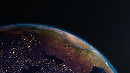Wall Mural - earth view from space with night city lights. europe. 4k.