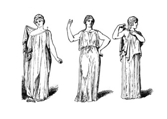 Fototapete - Victorian engraving of a  Classical Greek female dress