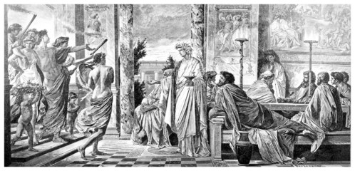 Fototapete - Victorian engraving of an ancient Greek banquet