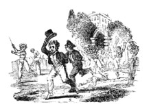 19th Century Engraving Of Victorian Boys Running From School At
