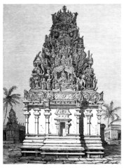 Wall Mural - Victorian engraving of a  temple pagoda, Puducherry, India