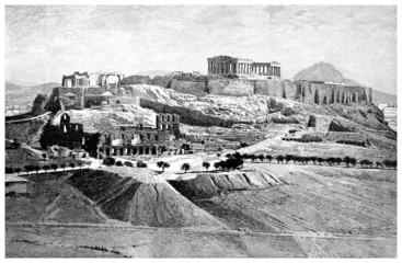 Wall Mural - Victorian engraving of a view of the Acropolis, Athens