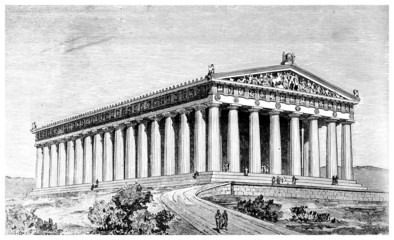 Wall Mural - Victorian engraving of an ancient view of the Parthenon, Athens
