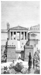 Fototapete - Victorian engraving of the Propyla at Athens