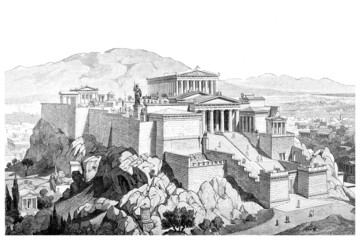 Fototapete - Victorian engraving of the Acropolis at Athens