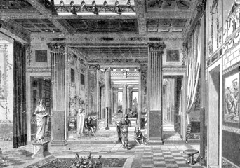 Fototapete - Victorian engraving of an interior of an ancient Roman villa