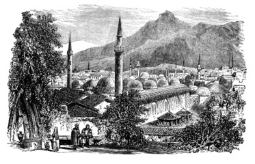 Fototapete - Victorian engraving of Bursa, Turkey