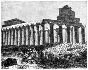 Wall Mural - 19th century engraving of Temple of Vesta at Paestum, Italy